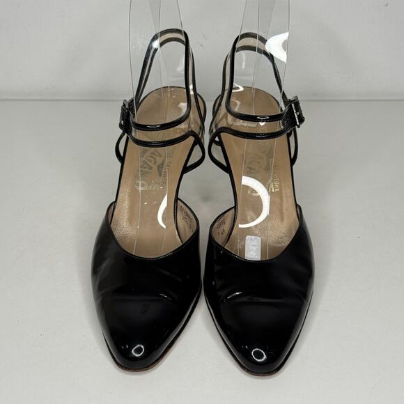 Salvatore Ferragamo Womens Sz 7 4A Black Patent Leather Slingback Clear Strap - Picture 4 of 16